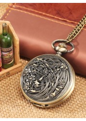 2022 New Men's Bronze Leisure Chain Pocket Watch Flower and Grass Carving Style Retro Nostalgic Watches Graduation Gift