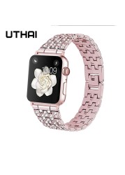 UThai P70 Watch for Men Apple Watch 44mm 38mm 40mm 42mm Series 7 Bands Smart Watch Stainless Steel Bracelet Strap with Diamonds