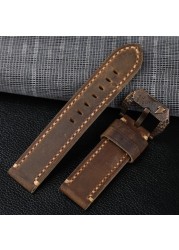 Dark brown crazy horse leather strap 20 21 22 23 24 26 mm fits bronze watch bracelet, vintage style