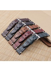 Vegetable tanned leather watchband 18mm 20mm 22mm 24mm handmade stitching genuine leather crocodile watch strap replacement