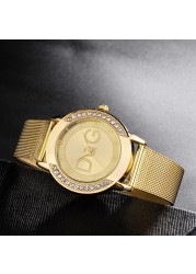 Luxury Famous Brand DQG Women Quartz Watches Stainless Steel Mesh Strap Ladies Wristwatches Diamond Ladies Watches