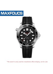 Slanted ceramic watch bezel, 38 x 30.6 mm, luminous tube, at 12, for Omega Master Series