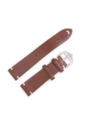 Rolamy 20 22 24mm Wholesale Genuine Cowhide Smooth Vintage Leather Black Brown Blue Red Watch Band Strap with Polish Buckle