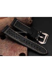 CARLYWET - Genuine leather watch strap, strap 22, 24, 26 mm, black and brown, antique watch strap with soft buckle for RADIOMIR