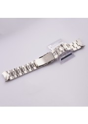 Rolamy 22mm Silver All Brushed Solid Curved End Links Replacement Watchband Bracelet Double Push Clasp For Seiko SKX 007