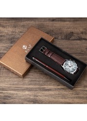 New 2pcs/set Luxury Mens Watches Set Gift Box Fashion Men's Watch High Quality Pen Male Wristwatch Set Christmas Best Gift