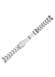 Rolamy 20 22mm Silver Brushed Hollow Curved End Solid Links Replacement Watch Band Strap Bracelet Double Push Clasp for Seiko