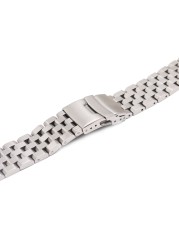 Rolamy 22mm Top Quality Silver Solid Links Replacement Watch Band Strap Bracelet Double Push Clasp for Seiko