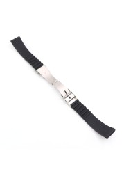 Black Silicone Rubber Watch Strap, Water Resistant, Straight End, Double Push, Stainless Steel Buckle, 18 20 22 24mm