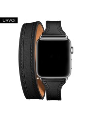 URVOI جولة مزدوجة ل سوار ساعة يد آبل سلسلة 7 6 SE 5 4 3 الفاخرة حزام ل iWatch لينة جلد طبيعي حلقة المعصم 40 41 44 45 مللي متر