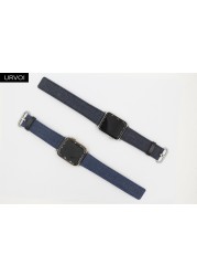 URVOI Band for Apple Watch Series 7 6 SE 5 4 3 2 1 Strap for iwatch Blue Denim Jeans Leather Back Band Classic Buckle 41 45mm