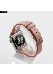 URVOI Leather Band for Apple Watch Series 7 6 SE 5 4 3 Strap for iwatch 41 45mm T Hole Flowers Printed Wrist Women Band