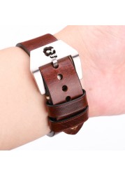 Genuine Leather Watch Band Strap with Metal Skull Buckle 20mm 22mm 24mm Brown Yellow Blue Watchband Women Men Cowhide Strap