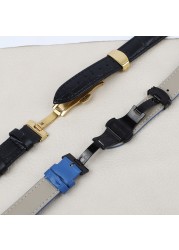 Bamboo Pattern Genuine Leather Wacth Strap Butterfly Buckle Watchband Bracelet for Watch Accessories 18mm 20mm 22mm 24mm