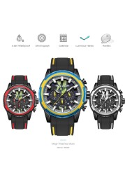 MEGIR Quartz Watches Men Silicone Strap Chronograph Analog Wristwatch Luminous Hands Auto Date Waterproof Military Sport Watch