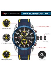 MEGIR Men Sports Military Watches Men Waterproof Fashion Blue Silicone Strap Wristwatch Man Luxury Top Brand Luminous Watch