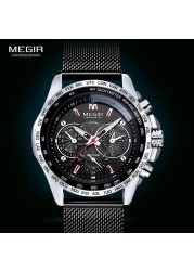 MEGIR Fashion Quartz Watches Men Luxury Mesh Strap Waterproof Wristwatch Decorative Chronograph Watch Man Relogio Masculino 1010