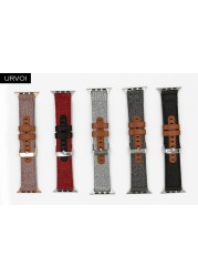 URVOI strap for apple watch 7 6 SE 5 4 3 2 1 band for iwatch canvas band 41 45mm outboard style leather back watch accessoiries