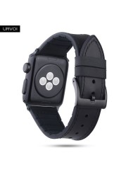 URVOI Strap for Apple Watch Series 7 6 SE 5 4 3 2 1 Leather Strap Silicone Back for iwatch Strap Breathable 41 45mm Buckle Black