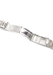 CARLYWET 20mm Steel Watch Band Hollow Curved End Glide Clasp Silver Brushed Bracelet for Rolex Vintage Submarines Oyster