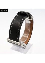 URVOI Deploy Buckle Band for Apple Watch 7 6 SE 5 4 3 Leather Strap for iwatch 41mm 45mm Single Round Design Butterfly Buckle