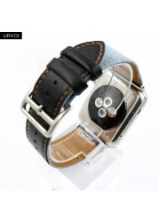 URVOI Jeans Strap for Apple Watch 7 6 SE 5 4 Leather Strap Jean Canvas Durable iwatch Wrist Strap Compatible Adapters