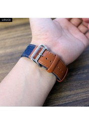 URVOI Canvas Band for Apple Watch Series 7 6 SE 5 4 3 2 1 Strap for iwatch 41 45mm Jeans with Leather Back Wrist Band 38 42mm