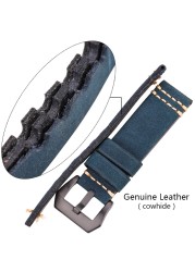 Handmade Watch Band Genuine Leather Watchband 20mm 22mm 24mm Brown Blue Yellow Women Men Cowhide Leather Strap Bracelet Accessories