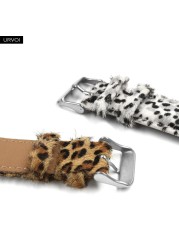 URVOI Band for Apple Watch 41 45mm Leather Strap for iwatch Series 7 6 SE 5 4 3 2 1 Horse Fur Leopard Print Pattern Comfortable