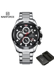 NAVIFORCE Men's Sport Watch Wristwatch Luxury Brand Military Chronograph Stainless Steel Male Quartz Watch Gift 8021