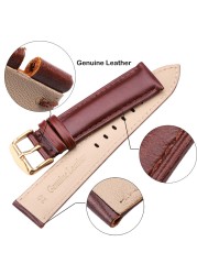 Cowhide Watch Band Bracelet 18 19 20 21 22 24mm Brown Black Women Men Soft Strap with Silver Pin Golden Buckle Watchband