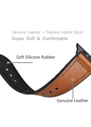 Silicone + Leather Strap for Apple Watch Band 44mm 40mm 38mm 42mm 45mm 41mm Watchband Bracelet Korea iwatch Series 3 4 5 6 SE 7