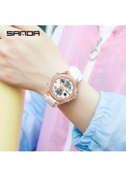 SANDA 2022 Top Brand Fashion Women Watches Waterproof Sports Digital Quartz Wristwatch Casual Watch Gift Relogio Feminino 6067