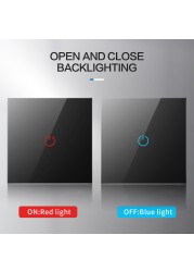 BONDA Touch Wall Switch 220V EU Standard Tempered Glass Crystal Power Panel 1/2/3 Gang 1 Way Light Sensor Switch Waterproof