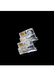 100pcs/lot RJ11 4P4C New Crystal Head Modular Plug Gold Plated Network Connector Wholesale