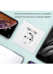 EU Power Socket,Socket With Usb Charging Port 2.1A 16A Sliver Computer Board 86mm*86mm Russia Spain SRAN Wall Socket