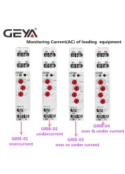 GEYA GRI8 Relay Current Monitoring Range Overcurrent Hidden Switch 0.05A-16A AC24-240V or DC24V