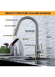 DQOK Kitchen Faucet Pull Out Brushed Nickel Sensor Stainless Steel Black Smart Mixed Induction Tap Touch Control Sink Faucet