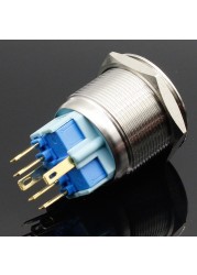 25mm 6V 12V 24V 220V Blue Ring LED Light Momentary/Lock Push Button Switch DPST Metal Industrial Boat Car DIY Switch