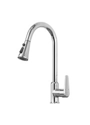 Stainless Steel Pull Out Faucet Hot and Cold Double Tube Rotate Wash Basin Faucet Telescopic Pull Down Kitchen Faucet