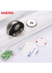 NAIERDI Stainless Steel Rubber Magnetic Door Stopper Non Punching Sticker Hidden Door Holders Floor Mounted Nail-Free Door Stops