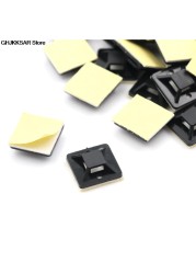 100pcs Self-adhesive pen on mounts for cable ties/routing looms wires and cable base clamps clips 20x20x6mm