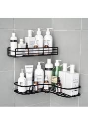 Bathroom kitchen Punch Corner Frame Shower Shelf Wrought Iron Shampoo Storage Rack Holder with Suction Cup bathroom accessories