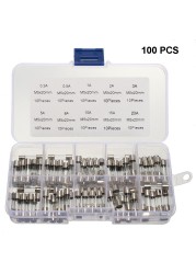 100pcs DIY Accessories Fast Quick Blow Durable Assorted 5x20mm Replacement Portable With Box Glass Tube Fuses