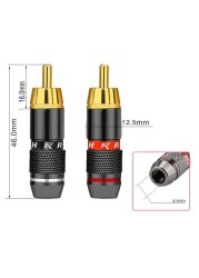 12pcs/lot RCA Plug Male Connector High Quality Gold Plated Soldering Plug Head Cable Wire Connector 6 Pairs Red + Black