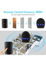 WSDCAM Waterproof Wireless Doorbell 300M Remote Flash LED Alarm Security Outdoor House Welcome Bell Smart Home Door Bell Chime