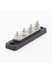 Bus Terminal Bar and Cover High Current 4 Way Busbar Distribution Block Assembly 4 Way 100A + Clear Top Cover for 12/24V Car