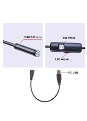 7mm Endoscope Camera Waterproof Mini 1M Soft USB LED Micro Endoscope for Car 6 LEDs Adjustable Sewer Camera Android/PC