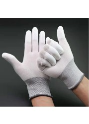 12 Pairs Anti-Static Cotton Work Gloves Thin Wear-Resistant Professional Mesh Construction Gloves PU Coated Anti-Slip Construction Gloves Woodworking Household Ladies Black