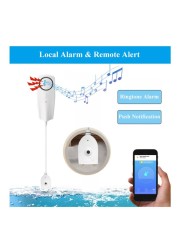 WiFi Wireless Liquid Leak Sensor Water Level Detector Leak Bypass Buzzer Tuya Smart Life APP Push Alarm